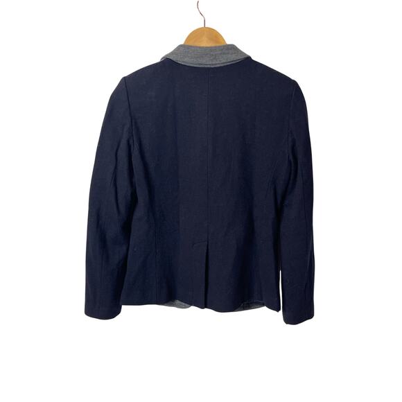 J.Crew Blazer Women 6 Navy Blue Gray Wool Blend Color Block Dark Academia Office - Picture 2 of 8